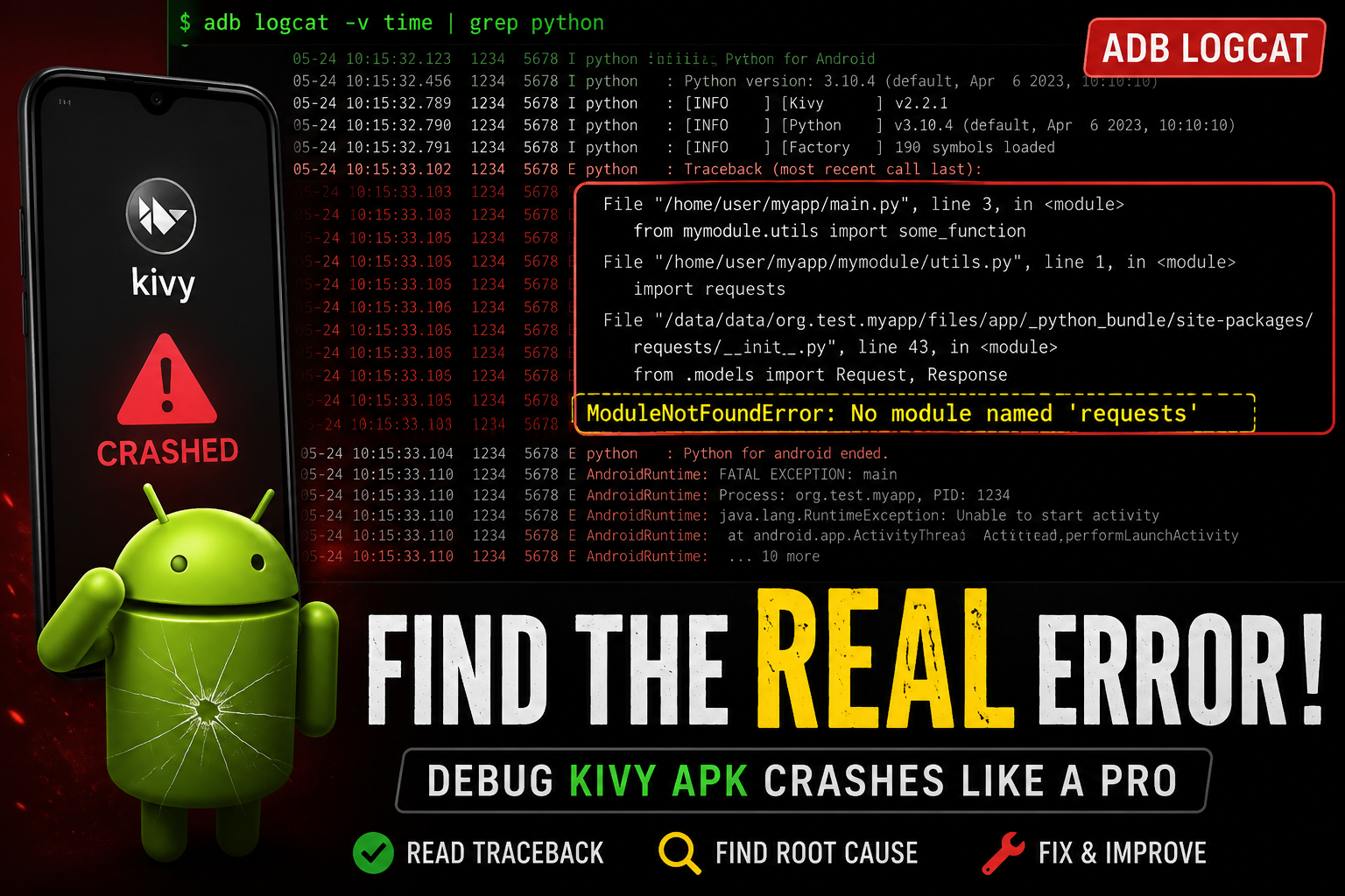How to Debug Kivy APK Crashes Using ADB Logcat (Complete Guide)