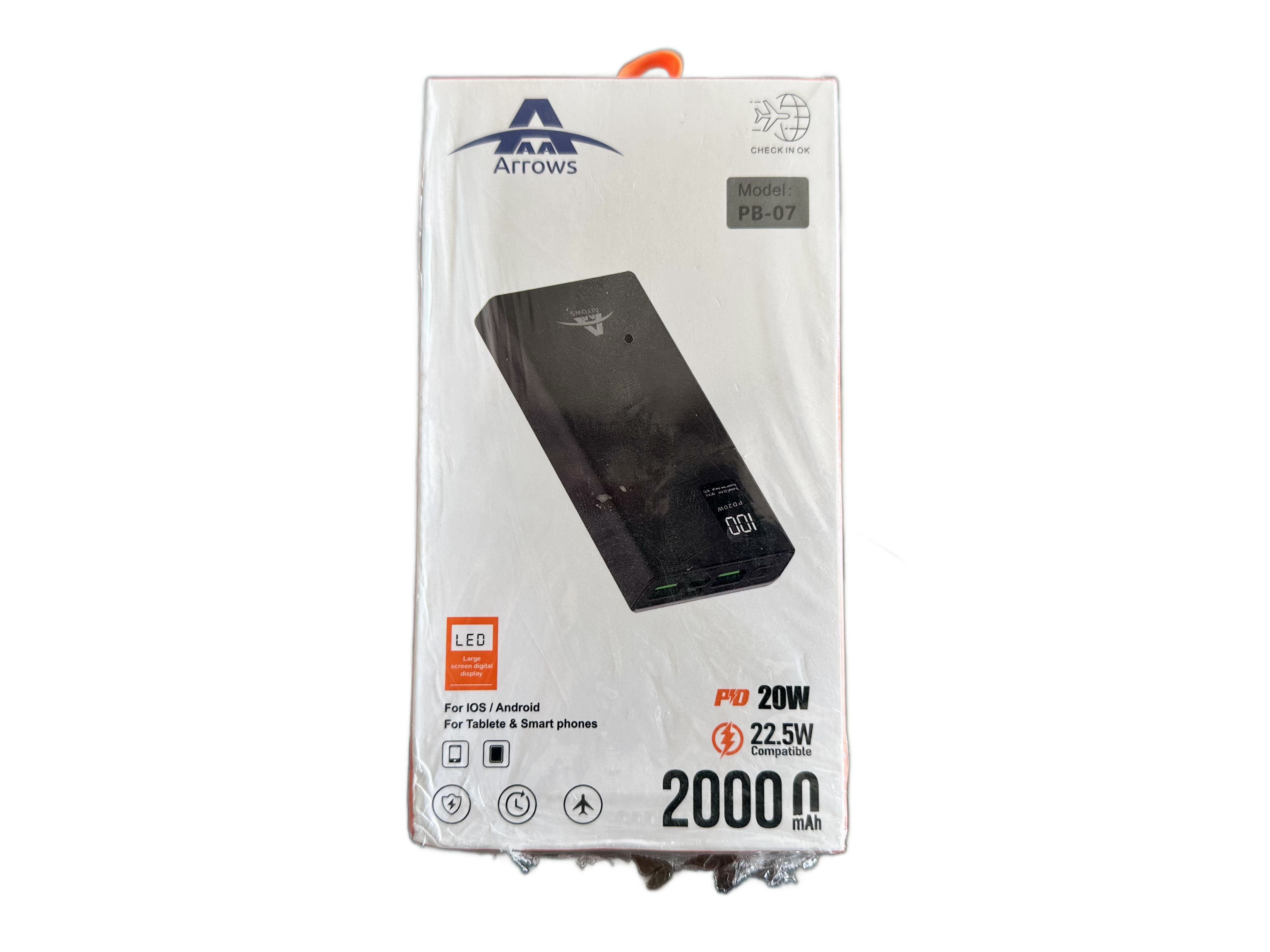 Arrows PB-07 20000mAh Power Bank with LED Display (6 Months Warranty)