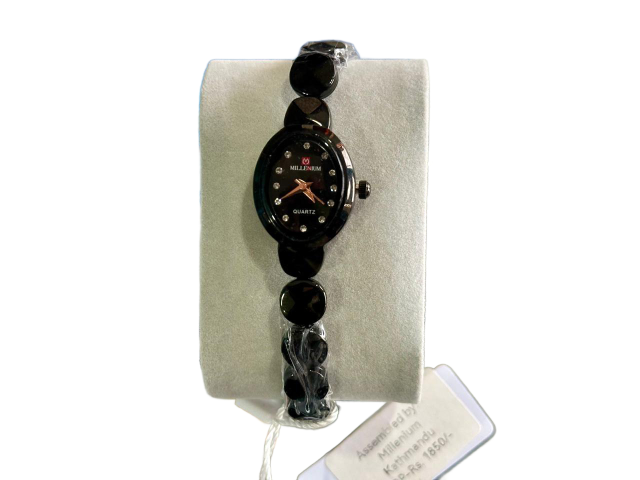Millenium Quartz Ladies Chain Watch - Black Oval Dial