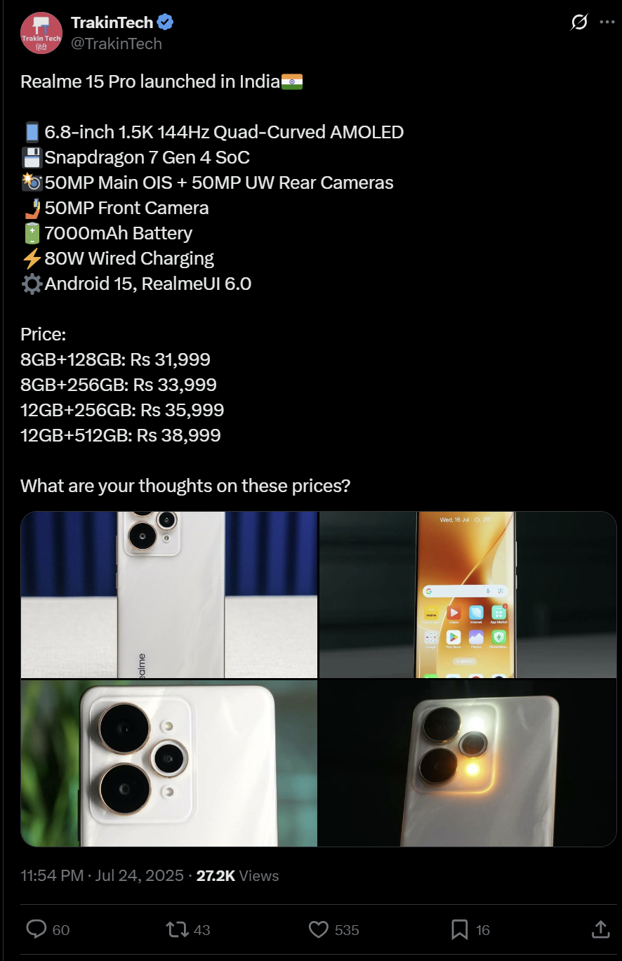 Realme 15 Pro 5G Mobile Price in India Everything You Need to Know